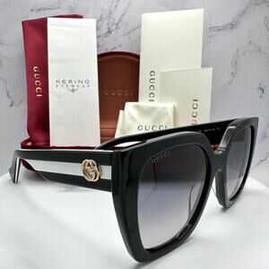 New GUCCI Sunglasses Black Square Gold Metal GG Web Arms Womens Authentic Gucci